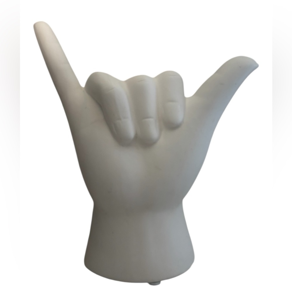 Creamy Matte White HANG LOOSE Hand Planter Pot Vase Shelf Office Decor